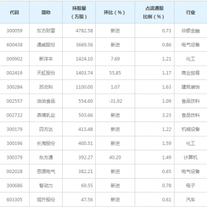 2020年養老金二季度持倉股票名單一覽表