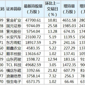 國元證券等7股獲北向資金增持額超億元