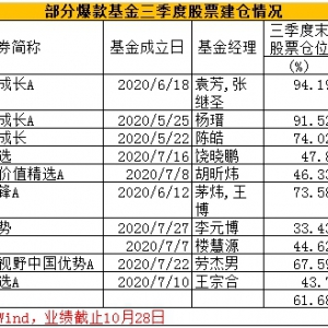 2020年三季度十大爆款基金經理重倉股一覽表