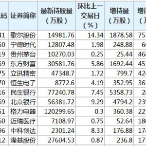 12月9日北向資金買入股票一覽表