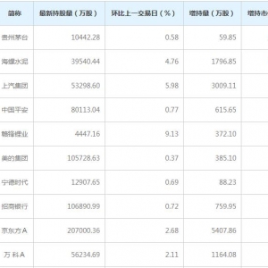 北向資金大幅加倉股名單（1月11日）