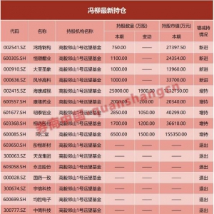 私募馮柳最新持倉一覽表！（4月16日）