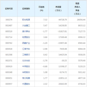 陽光電源尾盤凈流入資金超億元（2022年7月11日）