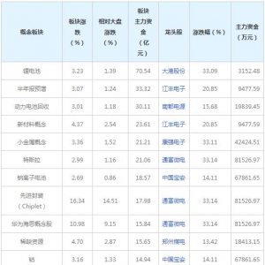 三大概念受134億主力資金追捧（2022年8月9日）