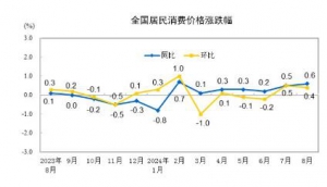 2024年8月份居民消費(fèi)價(jià)格CPI同比上漲0.6%